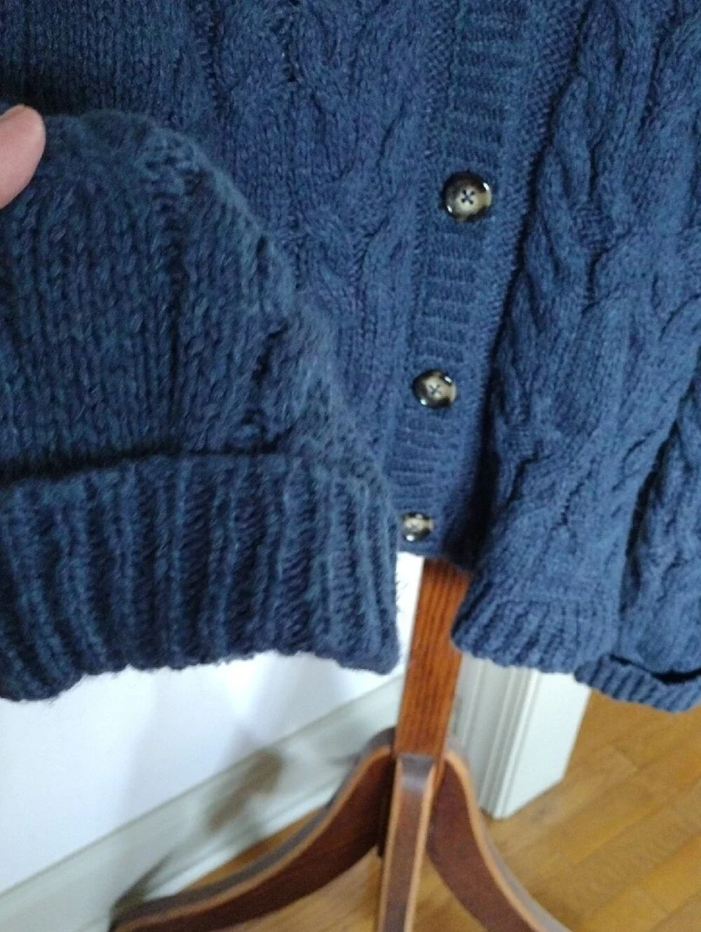 Anthropologie Pilcro Two-Tone Cable Knit Cardigan Sweater- Navy and Cream